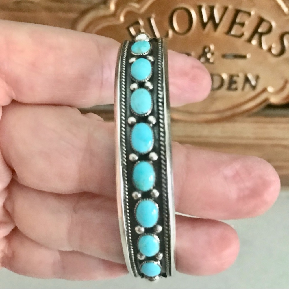 Sterling Cuff with sleeping beauty Turquoise signed marked SS